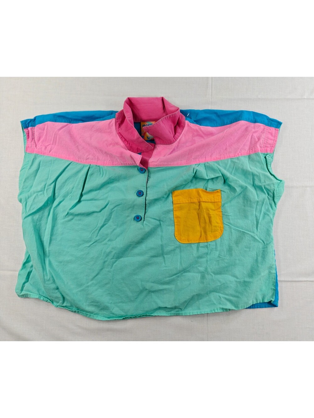 Mokuyobi "Dreamy Neon" Colorblock Short Sleeve Blouse, Size Medium